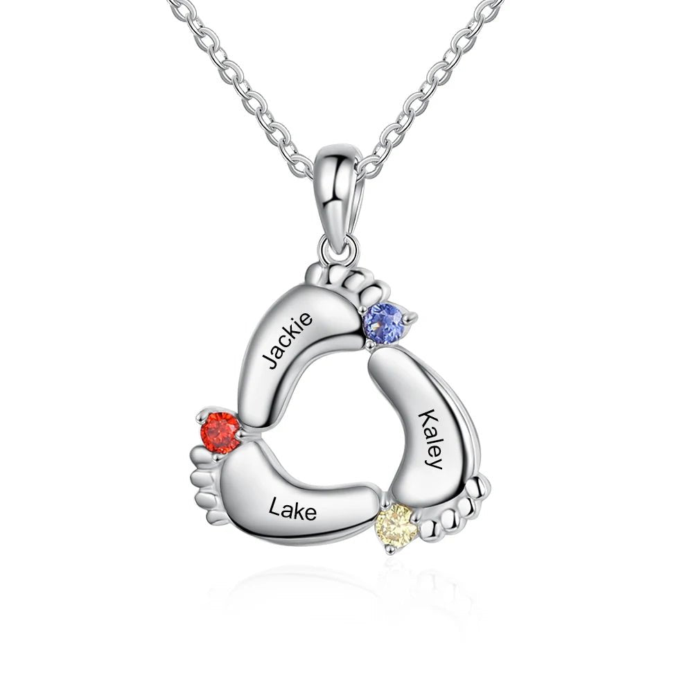 Personalized Baby Feet Name & Birthstone Necklace - Veinci