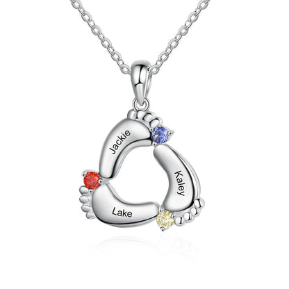 Personalized Baby Feet Name & Birthstone Necklace - Veinci