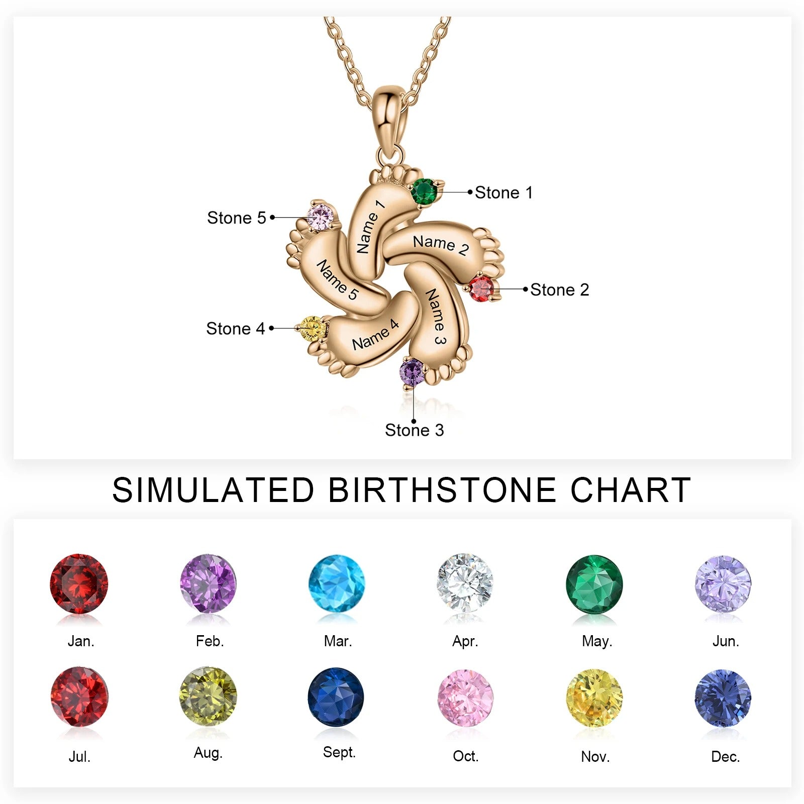 Personalized Baby Feet Name & Birthstone Necklace - Veinci