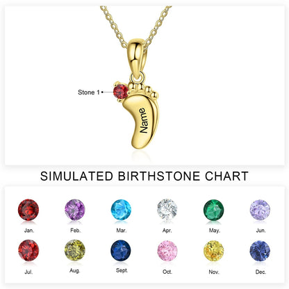 Personalized Baby Feet Name & Birthstone Necklace - Veinci