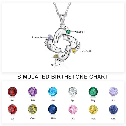 Personalized Baby Feet Name & Birthstone Necklace - Veinci