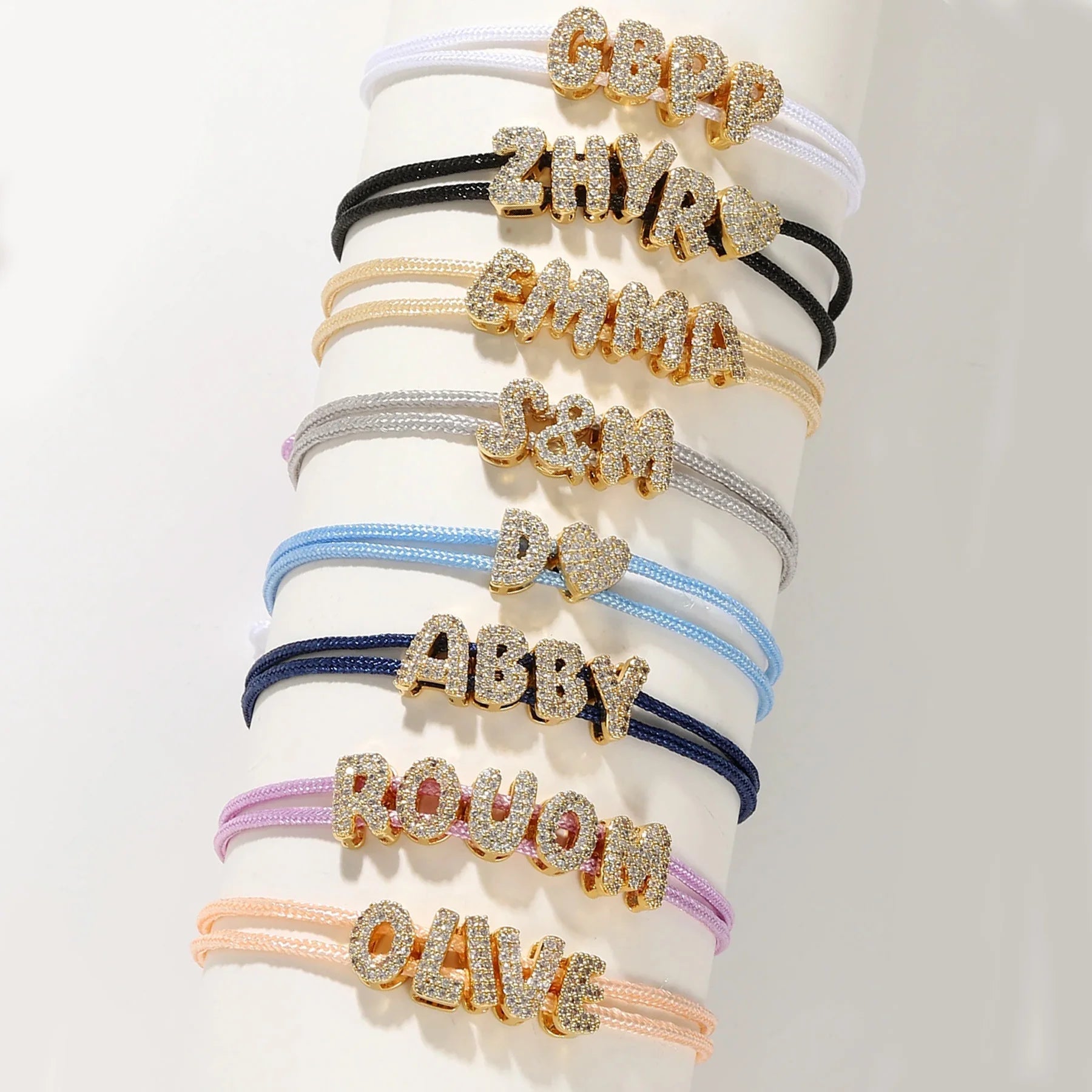 Personalized Bubble Diamond Name Layered Rope Bracelet - Veinci