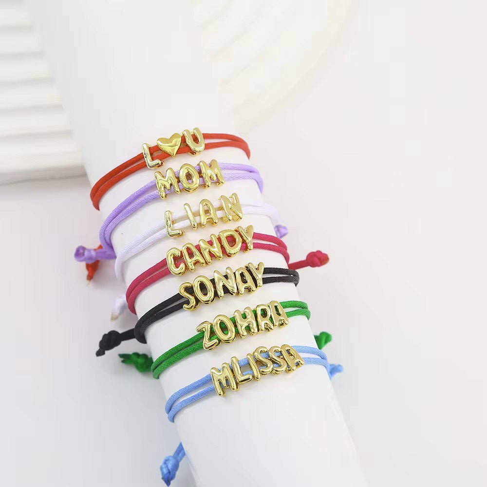 Personalized Bubble Name Layered Rope Bracelet - Veinci