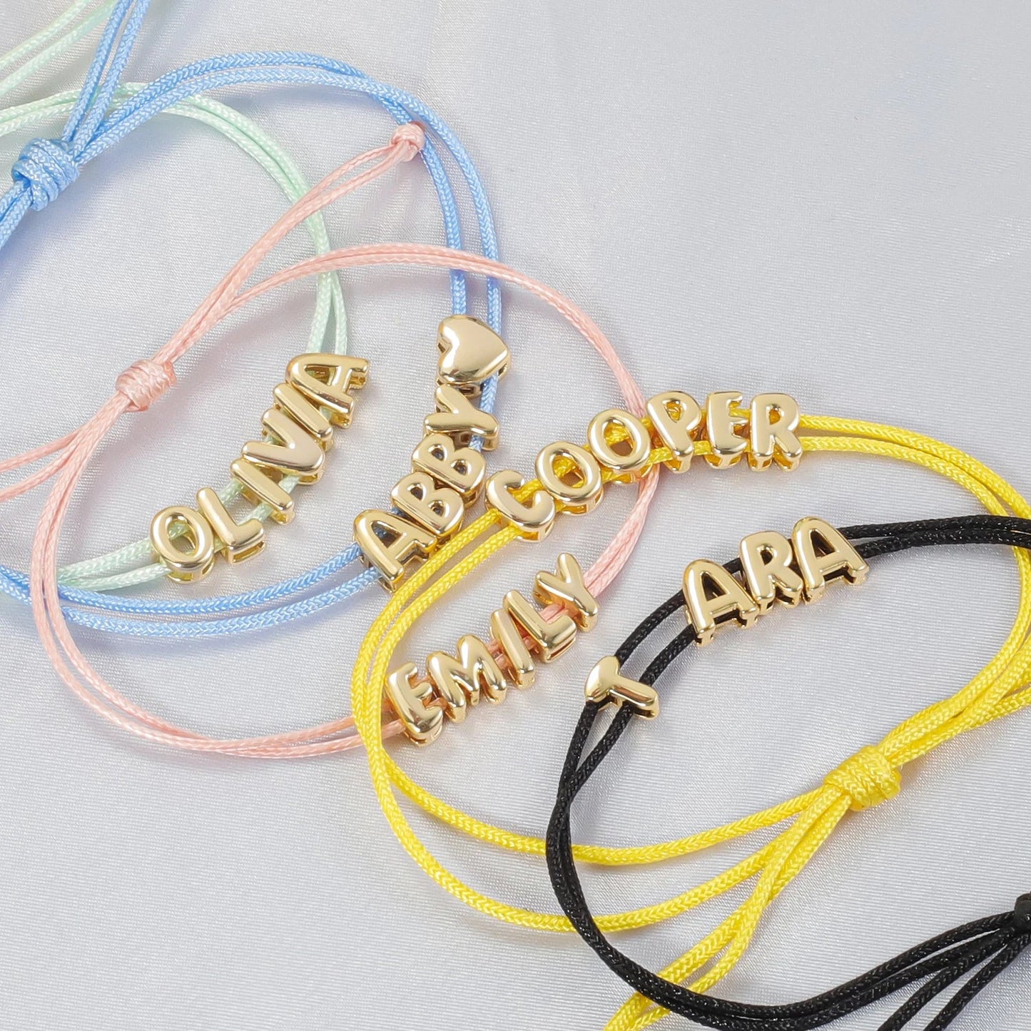 Personalized Bubble Name Layered Rope Bracelet - Veinci