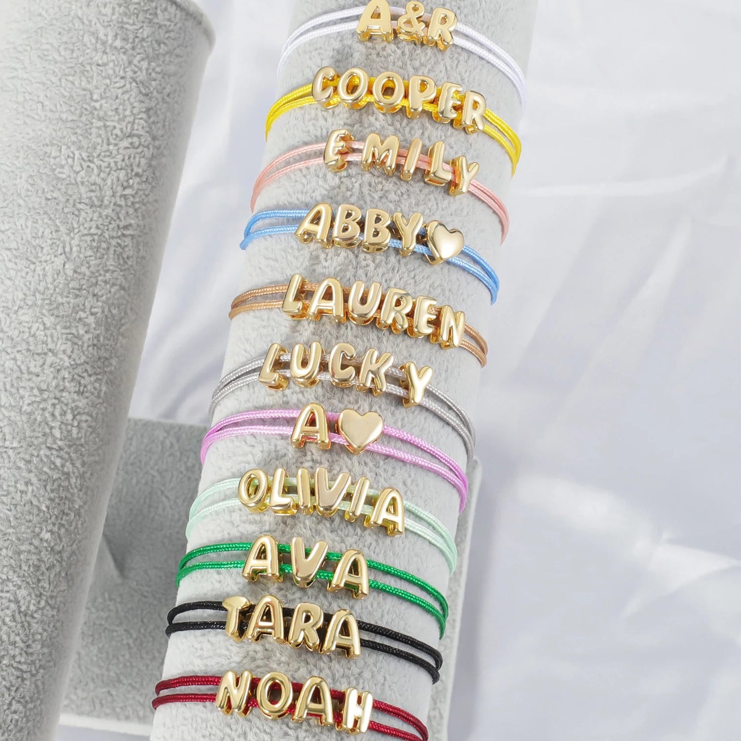 Personalized Bubble Name Layered Rope Bracelet - Veinci