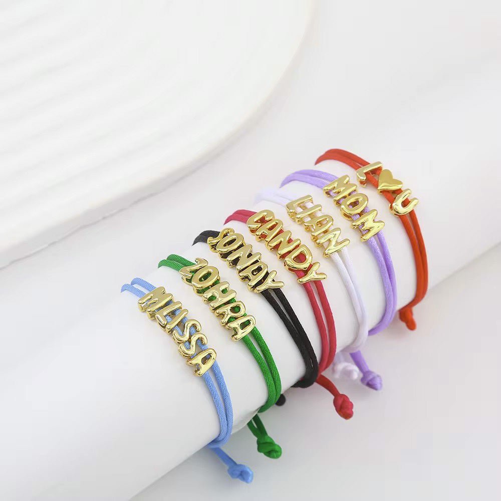 Personalized Bubble Name Layered Rope Bracelet - Veinci