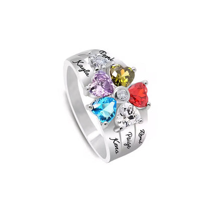 Personalized Diamond Heart Name & Birthstone Ring - Veinci