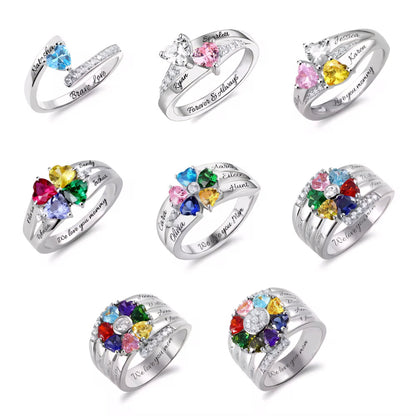 Personalized Diamond Heart Name & Birthstone Ring - Veinci