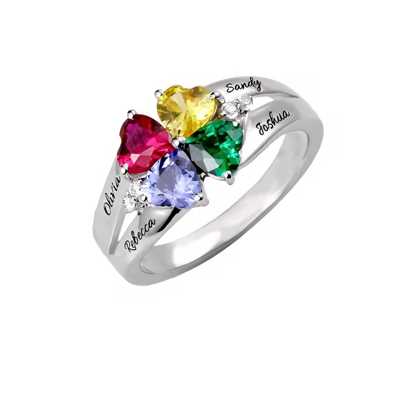 Personalized Diamond Heart Name & Birthstone Ring - Veinci