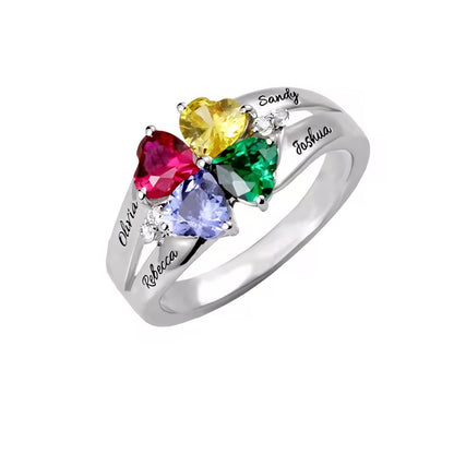 Personalized Diamond Heart Name & Birthstone Ring - Veinci