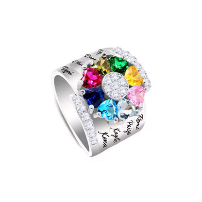 Personalized Diamond Heart Name & Birthstone Ring - Veinci