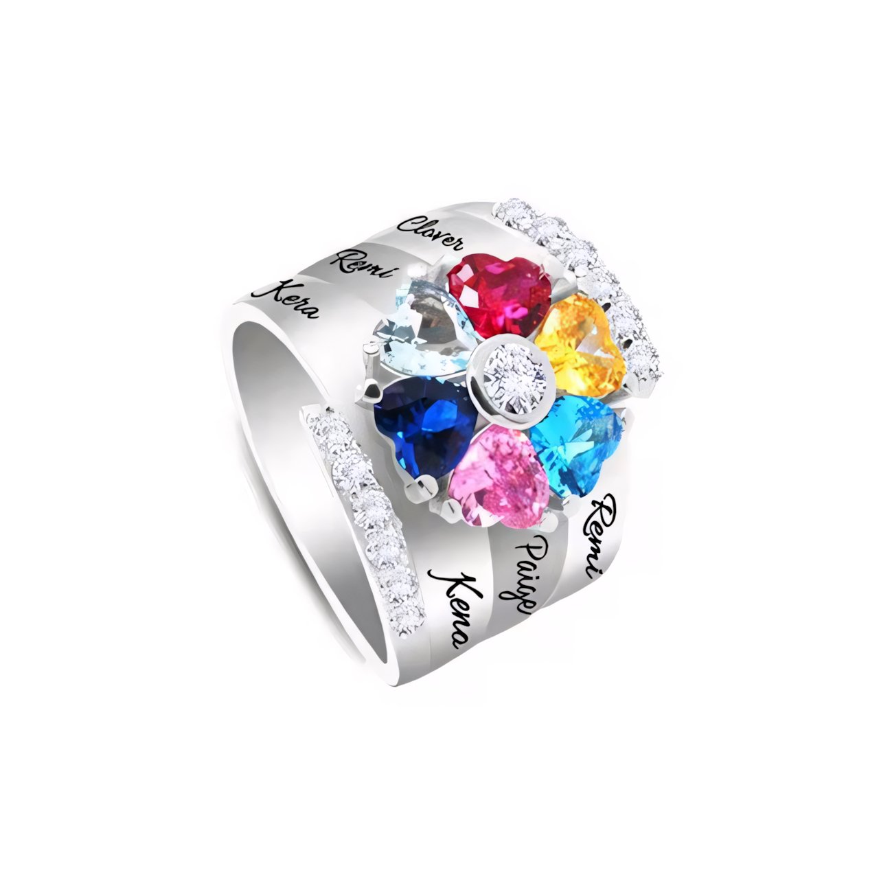 Personalized Diamond Heart Name & Birthstone Ring - Veinci