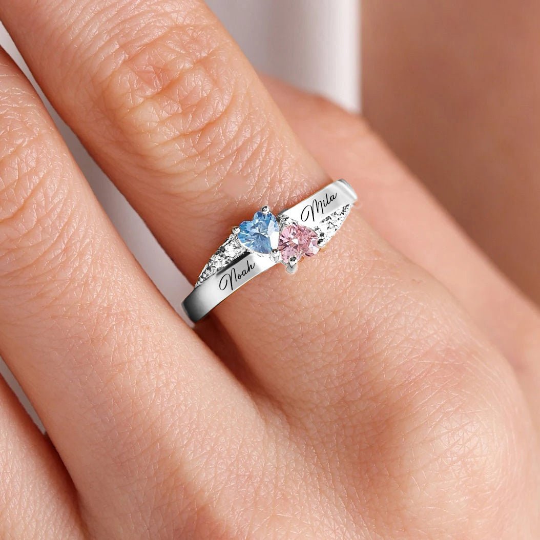 Personalized Diamond Heart Name & Birthstone Ring - Veinci