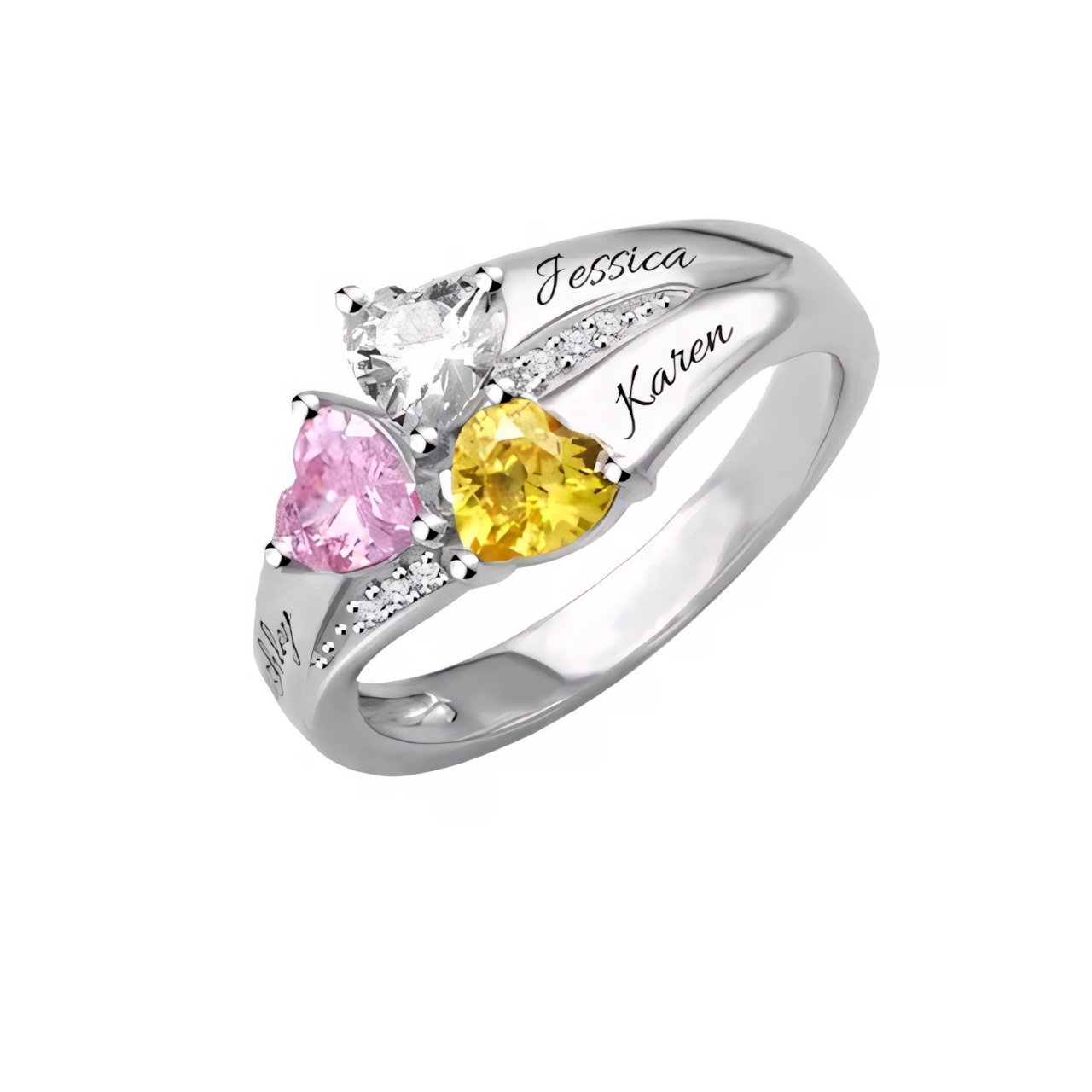 Personalized Diamond Heart Name & Birthstone Ring - Veinci