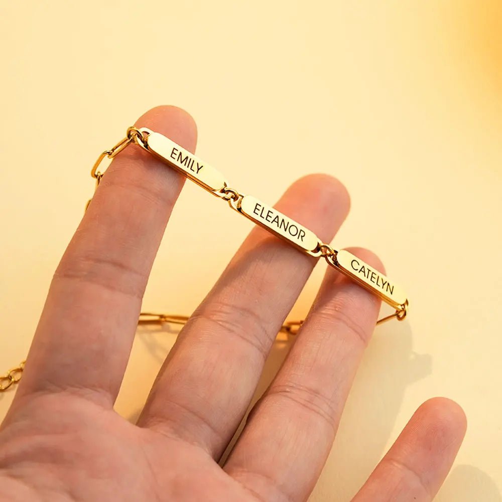 Personalized Family Names Paperclip Bracelet - Veinci