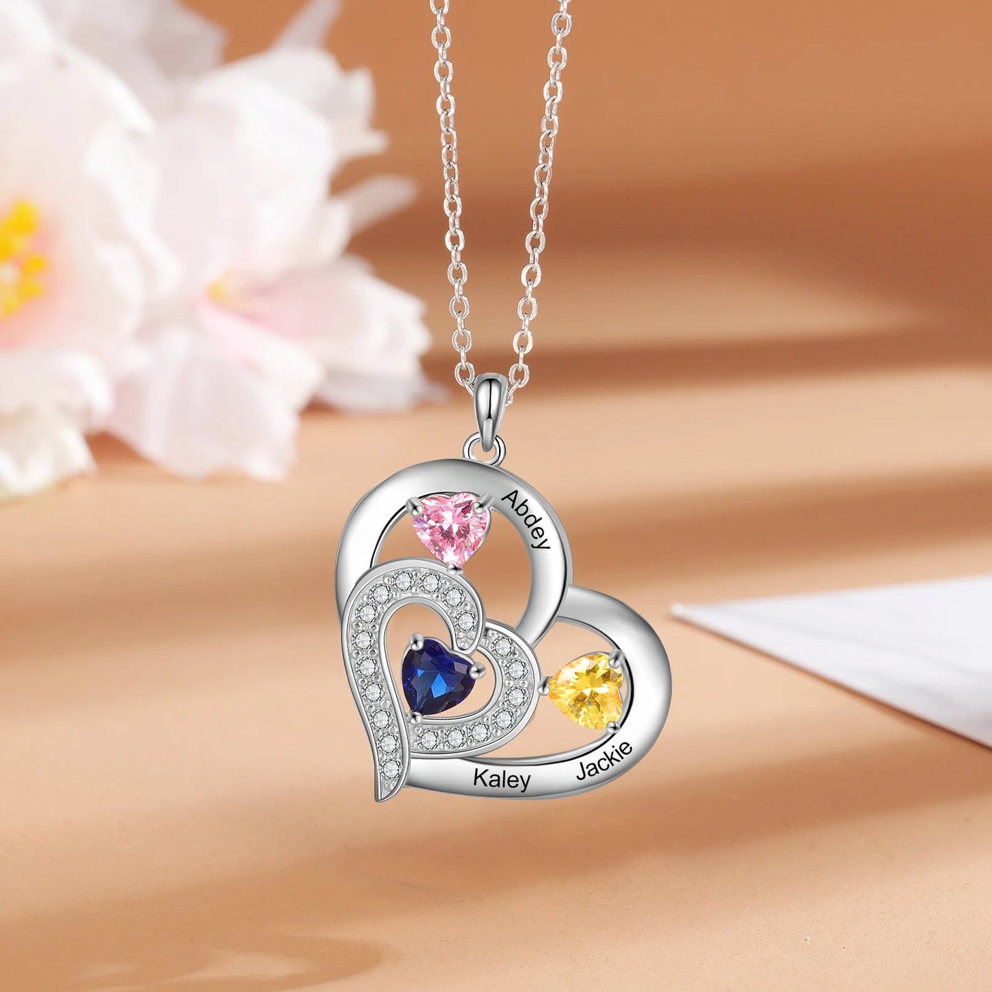 Personalized Name & Birthstone Heart Necklace - Veinci