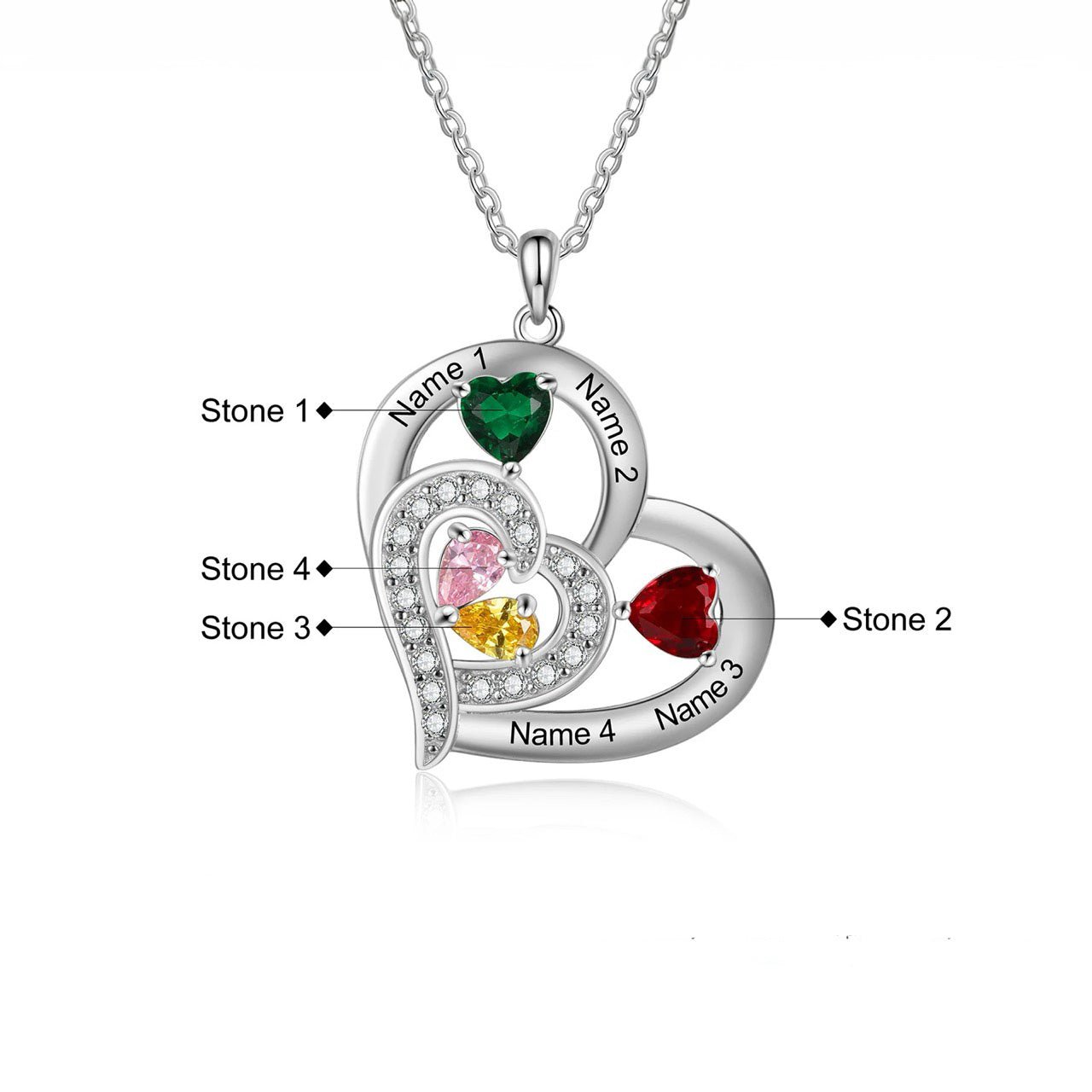 Personalized Name & Birthstone Heart Necklace - Veinci