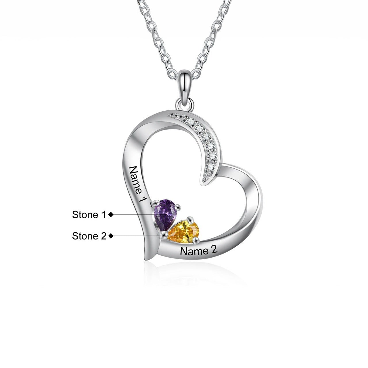 Personalized Name & Birthstone Heart Necklace - Veinci