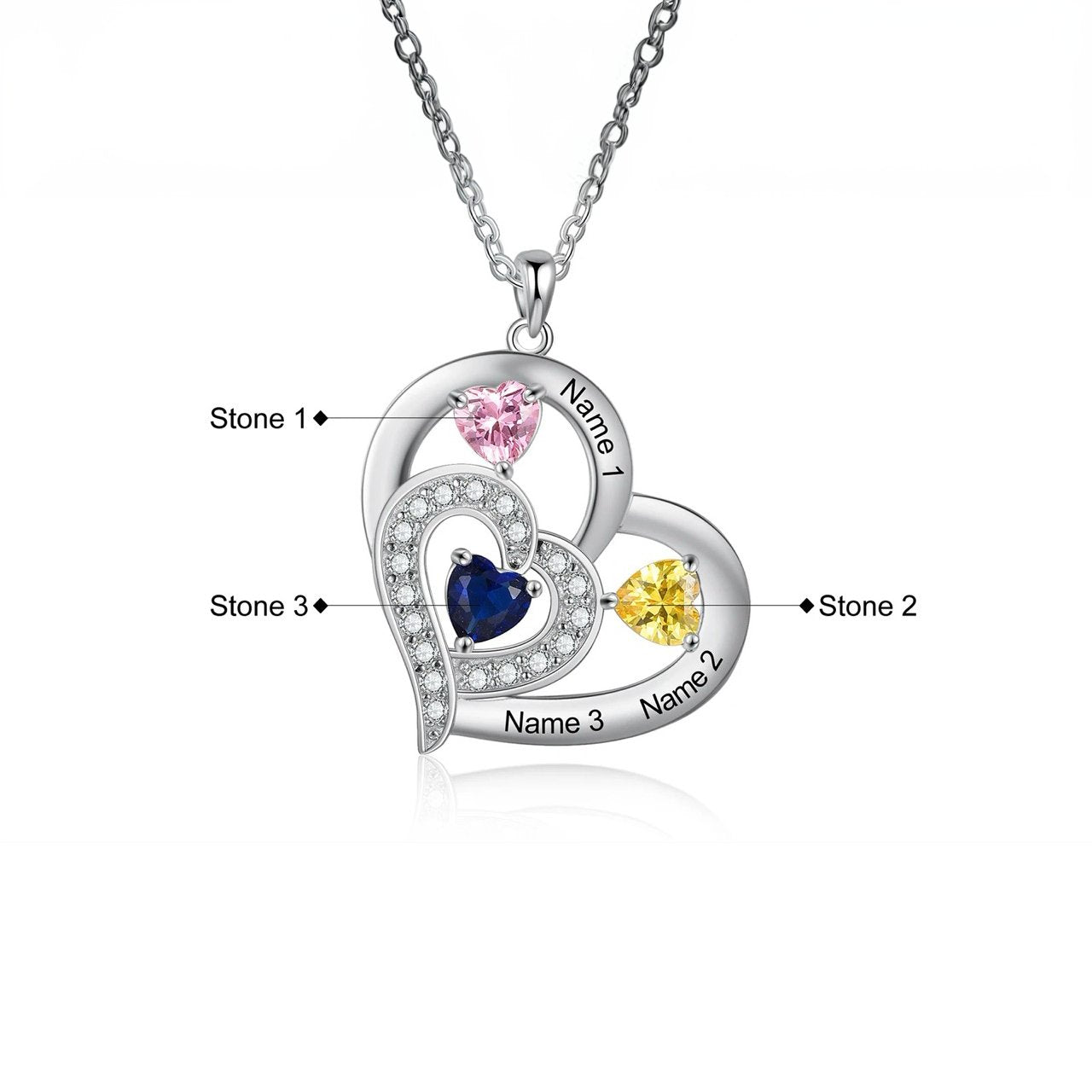 Personalized Name & Birthstone Heart Necklace - Veinci