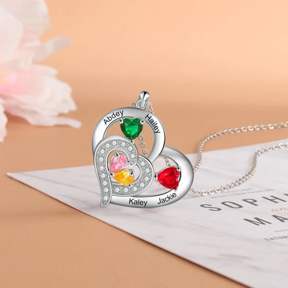 Personalized Name & Birthstone Heart Necklace - Veinci