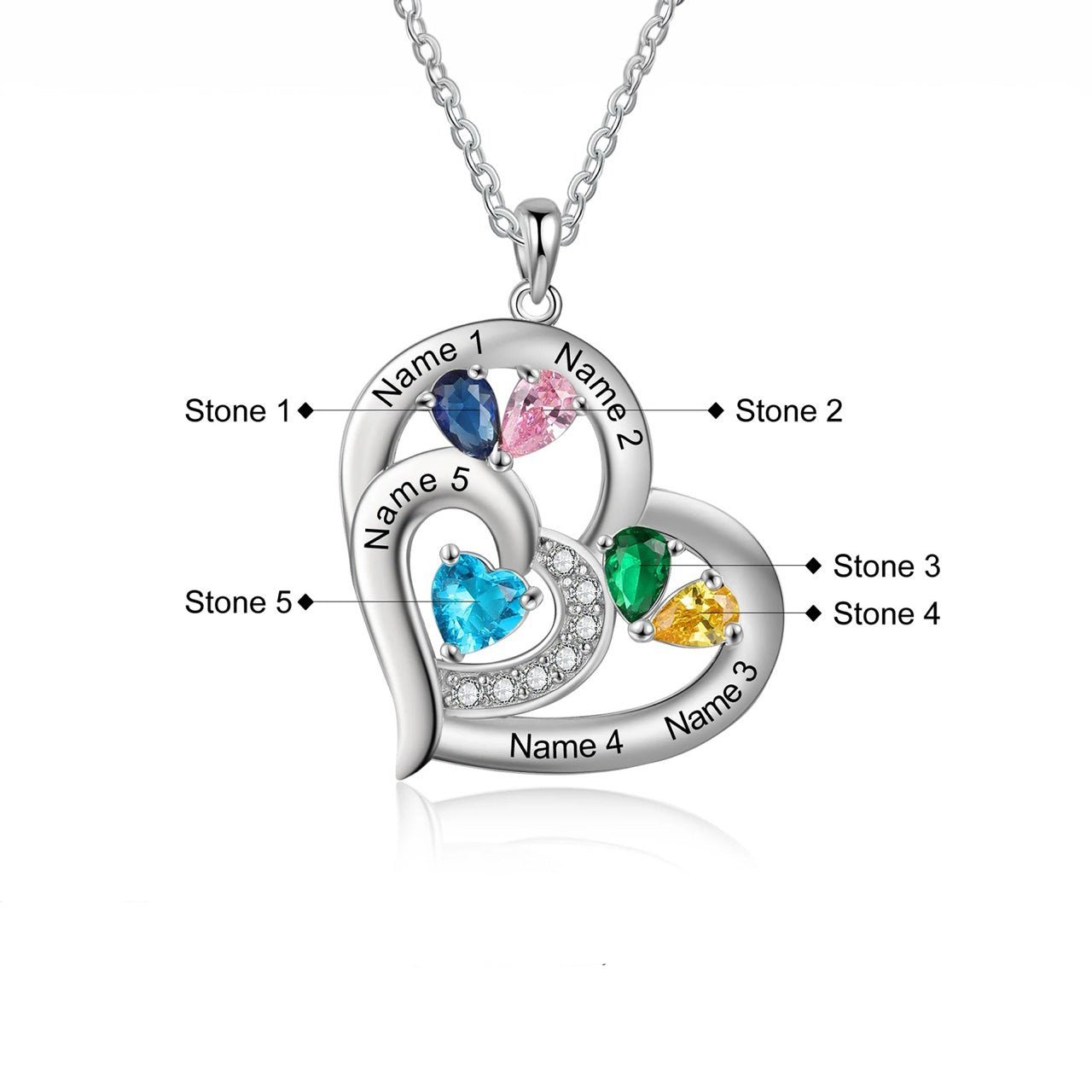 Personalized Name & Birthstone Heart Necklace - Veinci