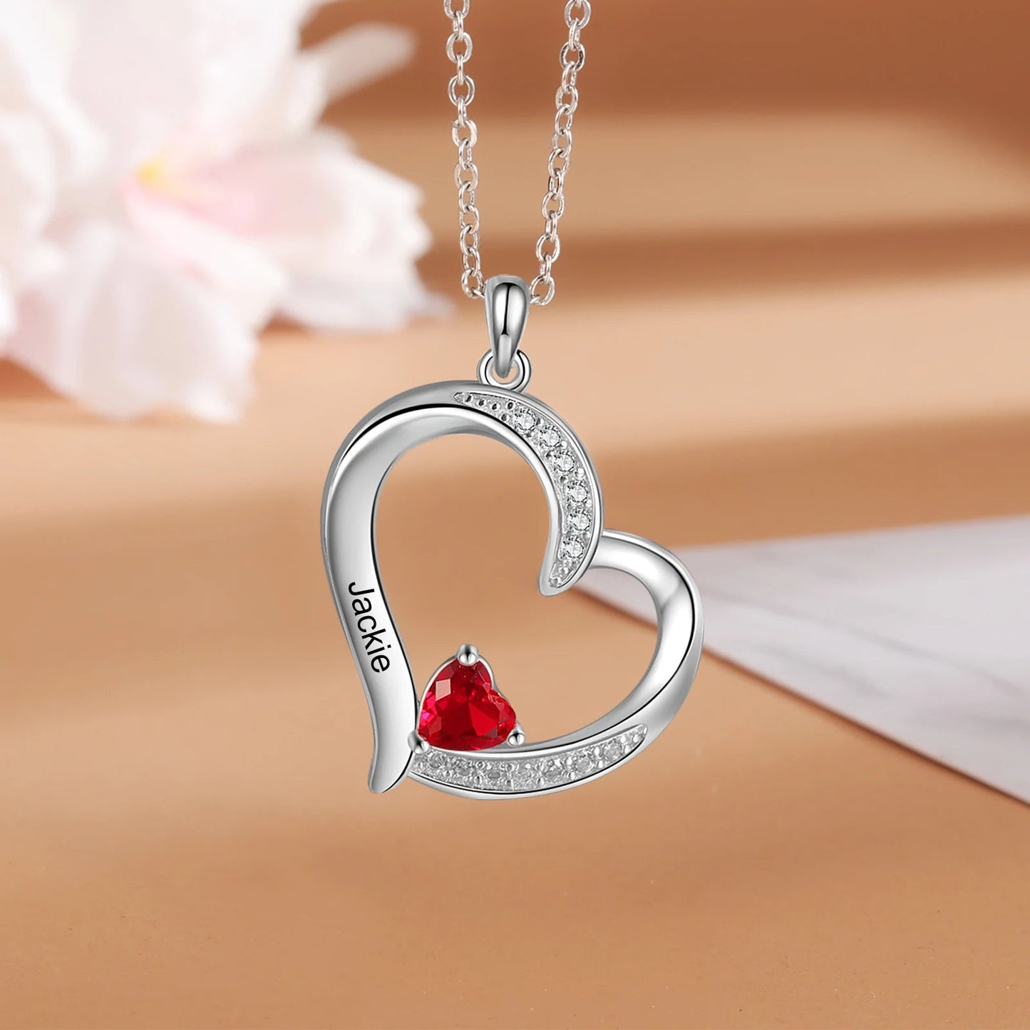 Personalized Name & Birthstone Heart Necklace - Veinci