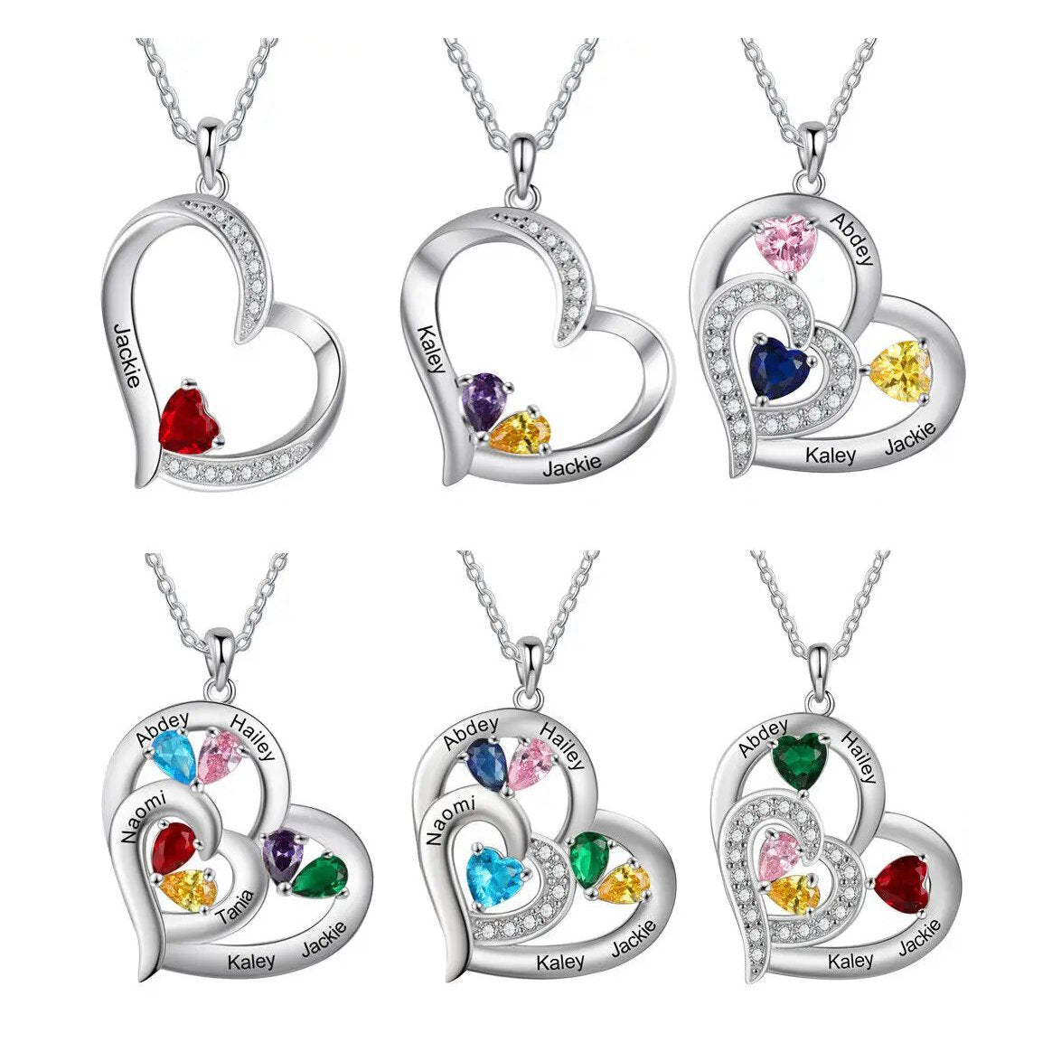 Personalized Name & Birthstone Heart Necklace - Veinci