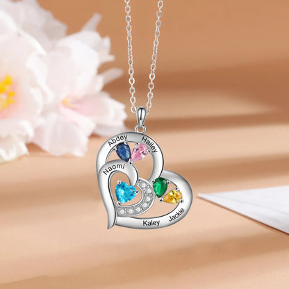 Personalized Name & Birthstone Heart Necklace - Veinci