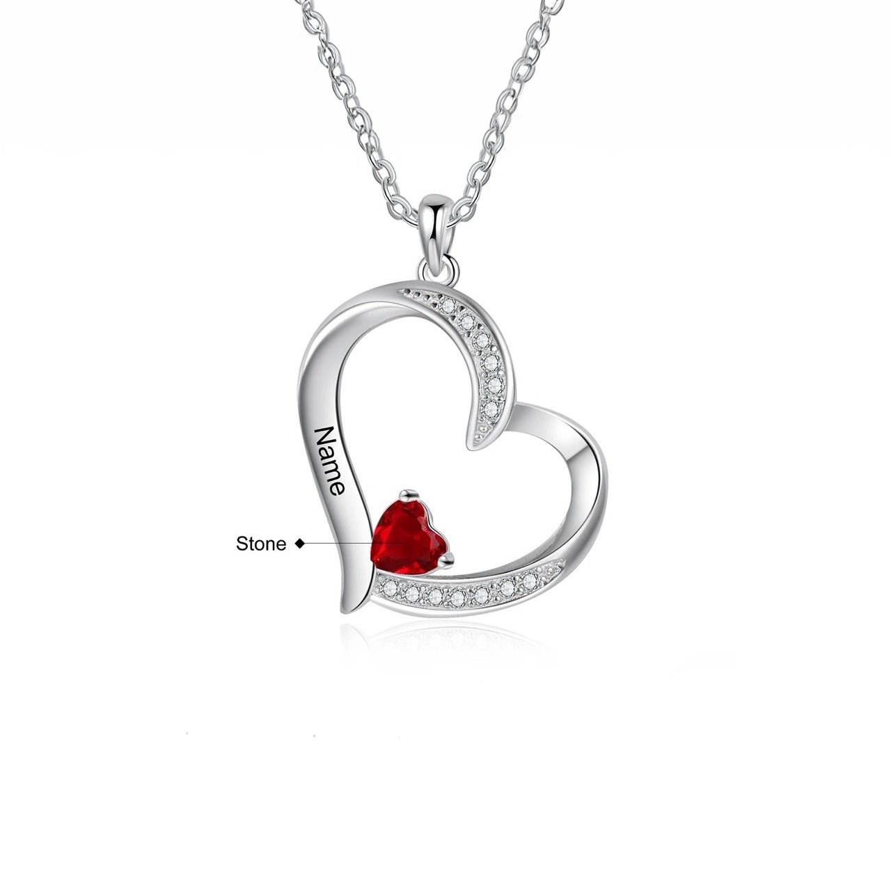 Personalized Name & Birthstone Heart Necklace - Veinci