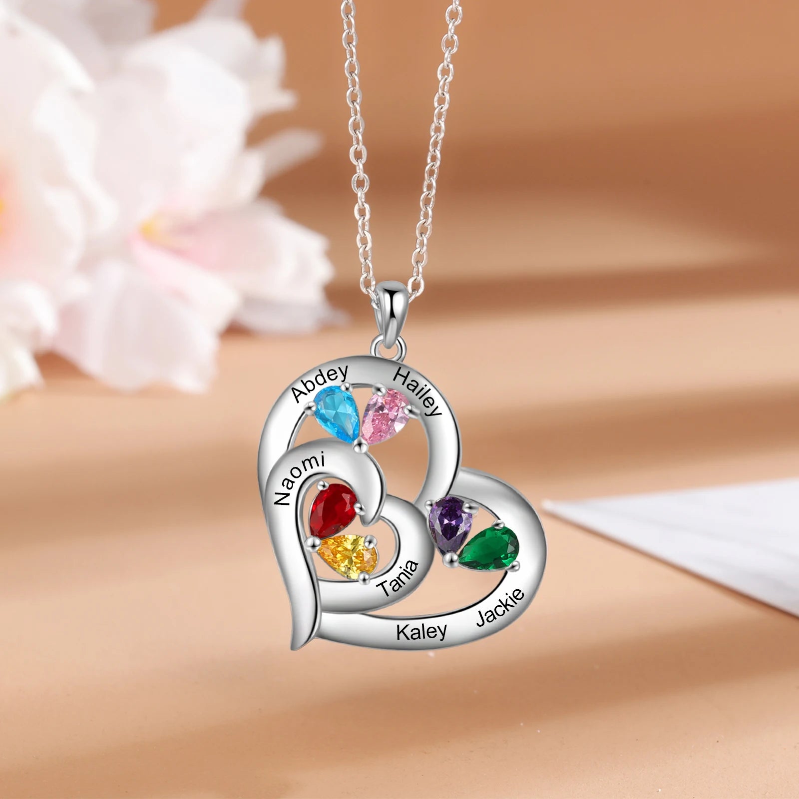 Personalized Name & Birthstone Heart Necklace - Veinci