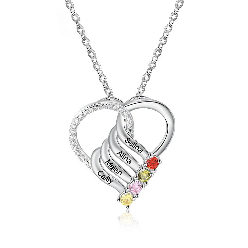 Personalized Name & Birthstone Heart Striped Pendant Necklace - Veinci