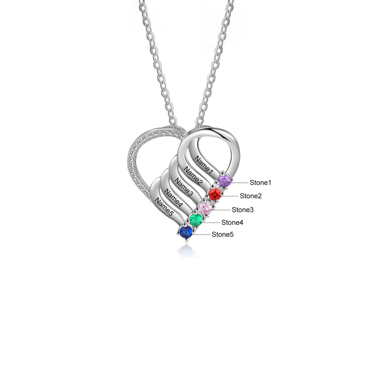 Personalized Name & Birthstone Heart Striped Pendant Necklace - Veinci