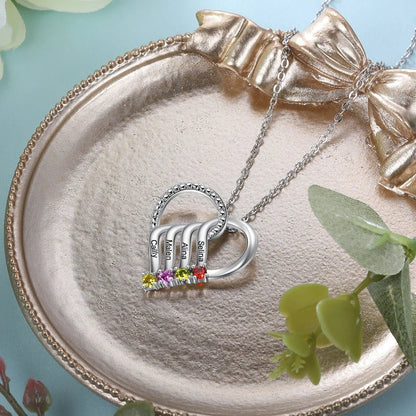 Personalized Name & Birthstone Heart Striped Pendant Necklace - Veinci