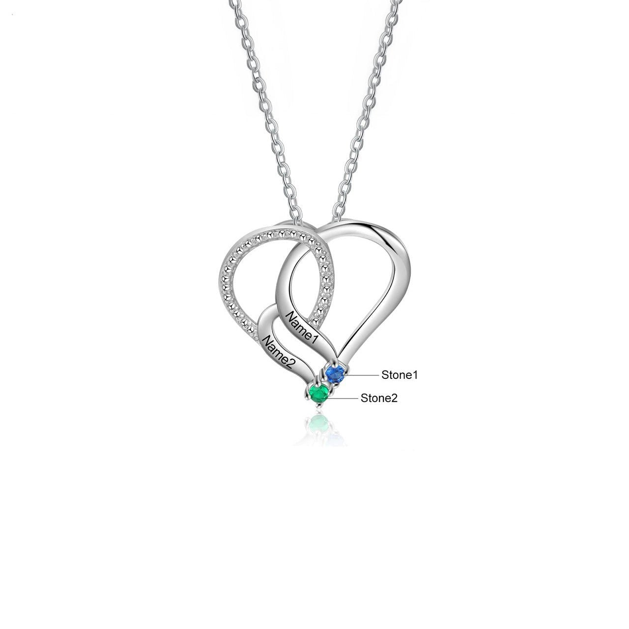 Personalized Name & Birthstone Heart Striped Pendant Necklace - Veinci