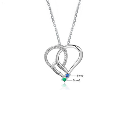 Personalized Name & Birthstone Heart Striped Pendant Necklace - Veinci