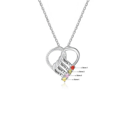 Personalized Name & Birthstone Heart Striped Pendant Necklace - Veinci