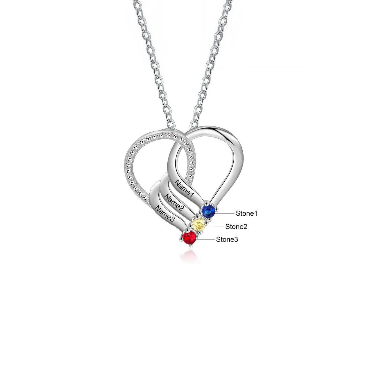 Personalized Name & Birthstone Heart Striped Pendant Necklace - Veinci