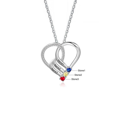 Personalized Name & Birthstone Heart Striped Pendant Necklace - Veinci