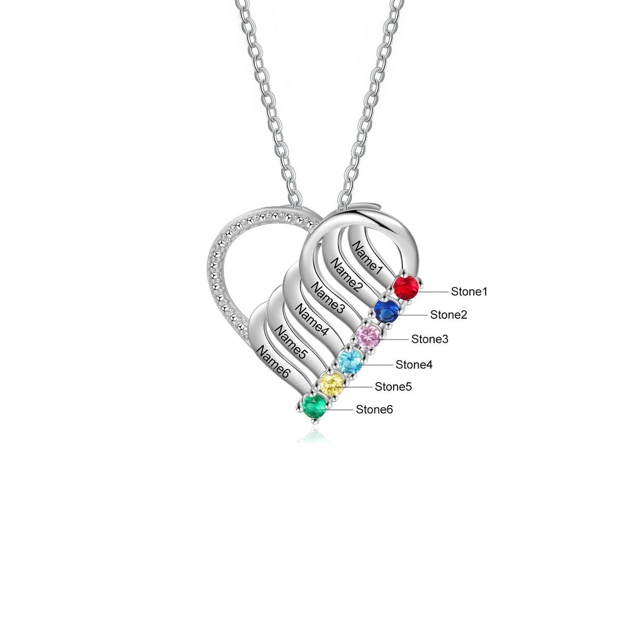 Personalized Name & Birthstone Heart Striped Pendant Necklace - Veinci