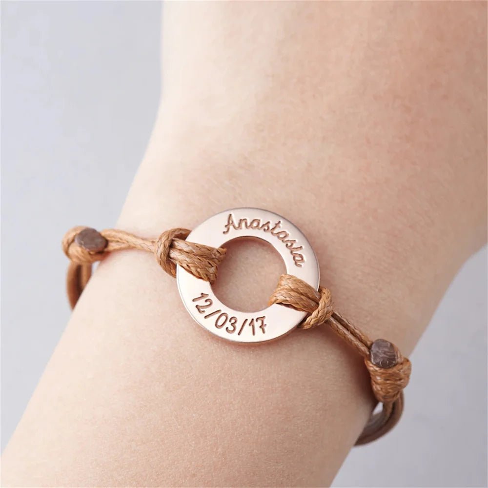 Personalized Name Disc Rope Bracelet - Veinci