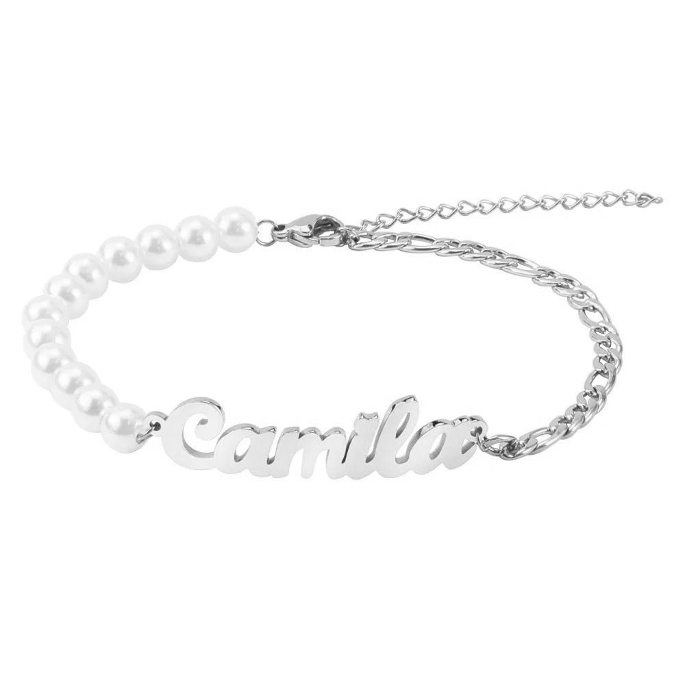 Personalized Name Pearl Figaro Chain Bracelet - Veinci