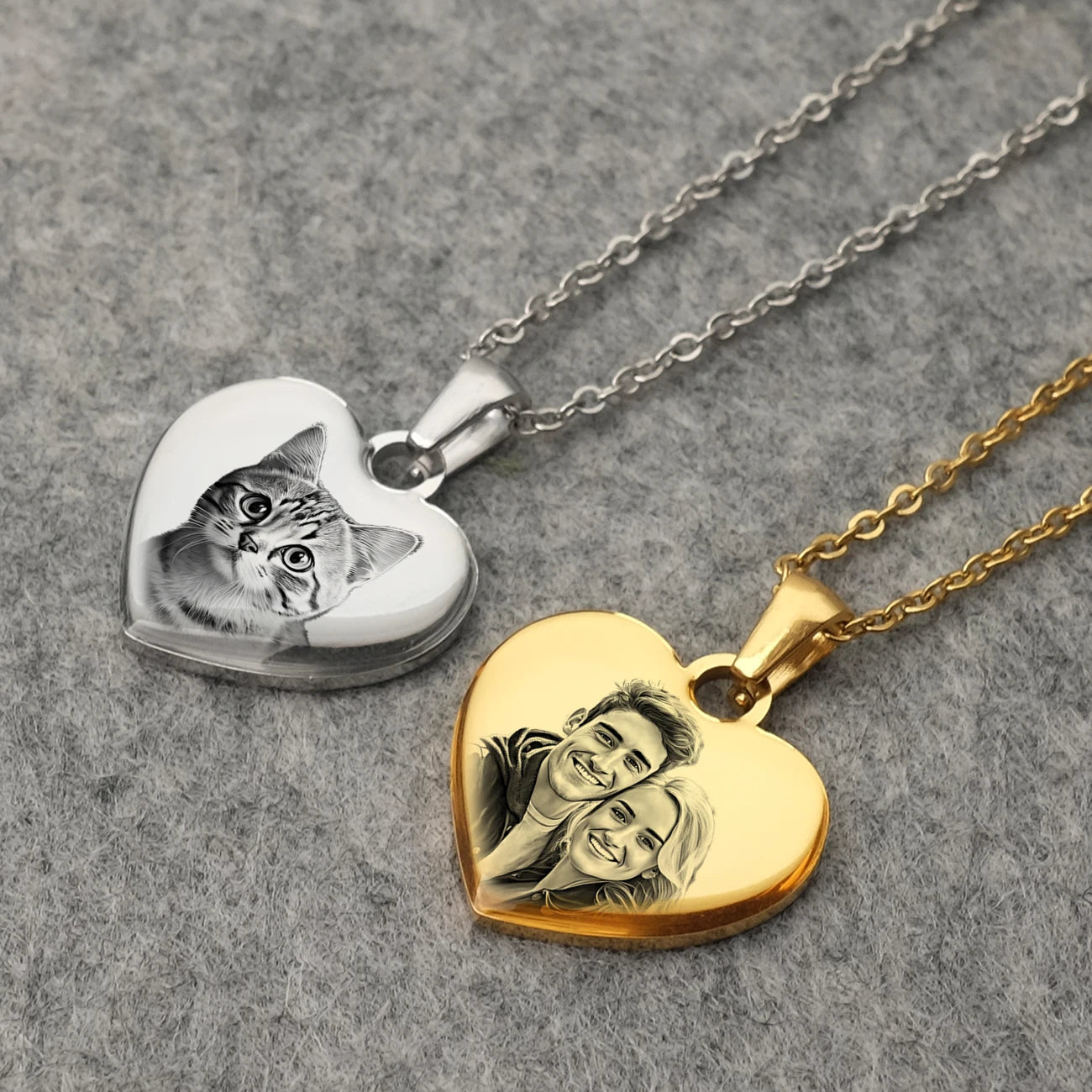 Personalized Picture & Text Heart Pendant Necklace - Veinci