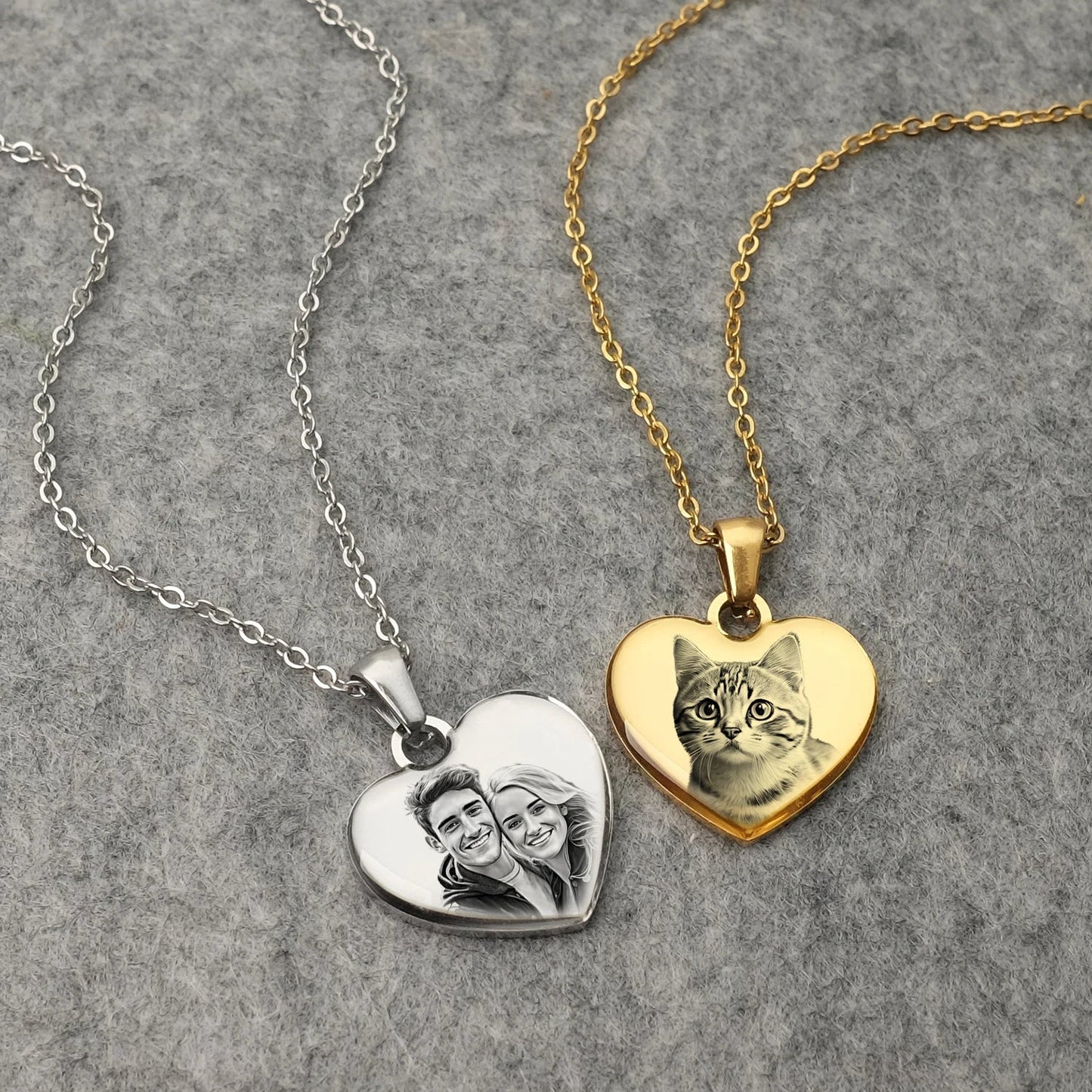 Personalized Picture & Text Heart Pendant Necklace - Veinci