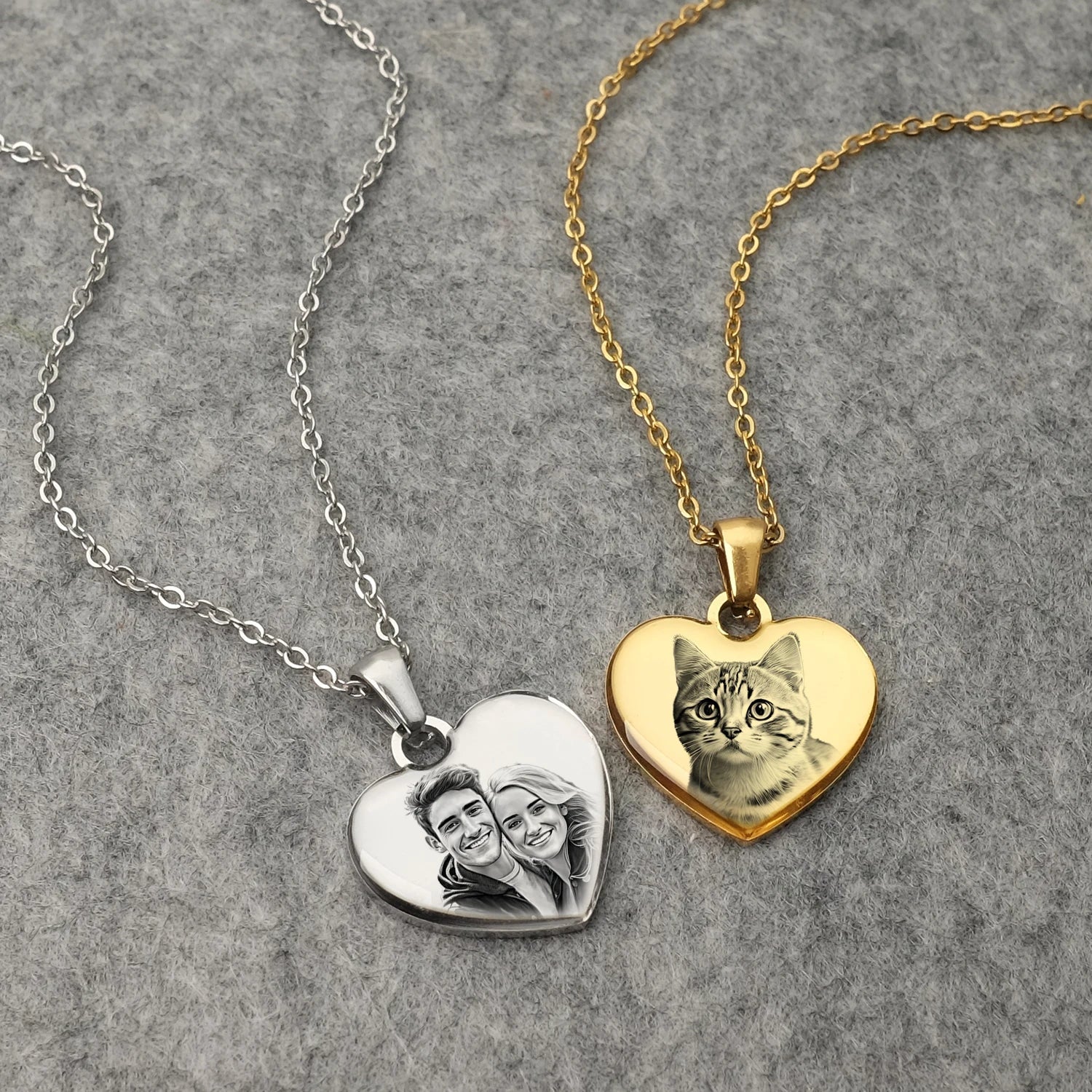 Personalized Picture & Text Heart Pendant Necklace - Veinci