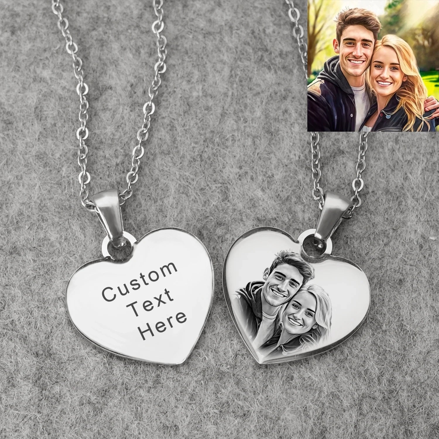 Personalized Picture & Text Heart Pendant Necklace - Veinci