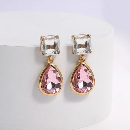 Pink Square Teardrop Diamond Earrings - Veinci