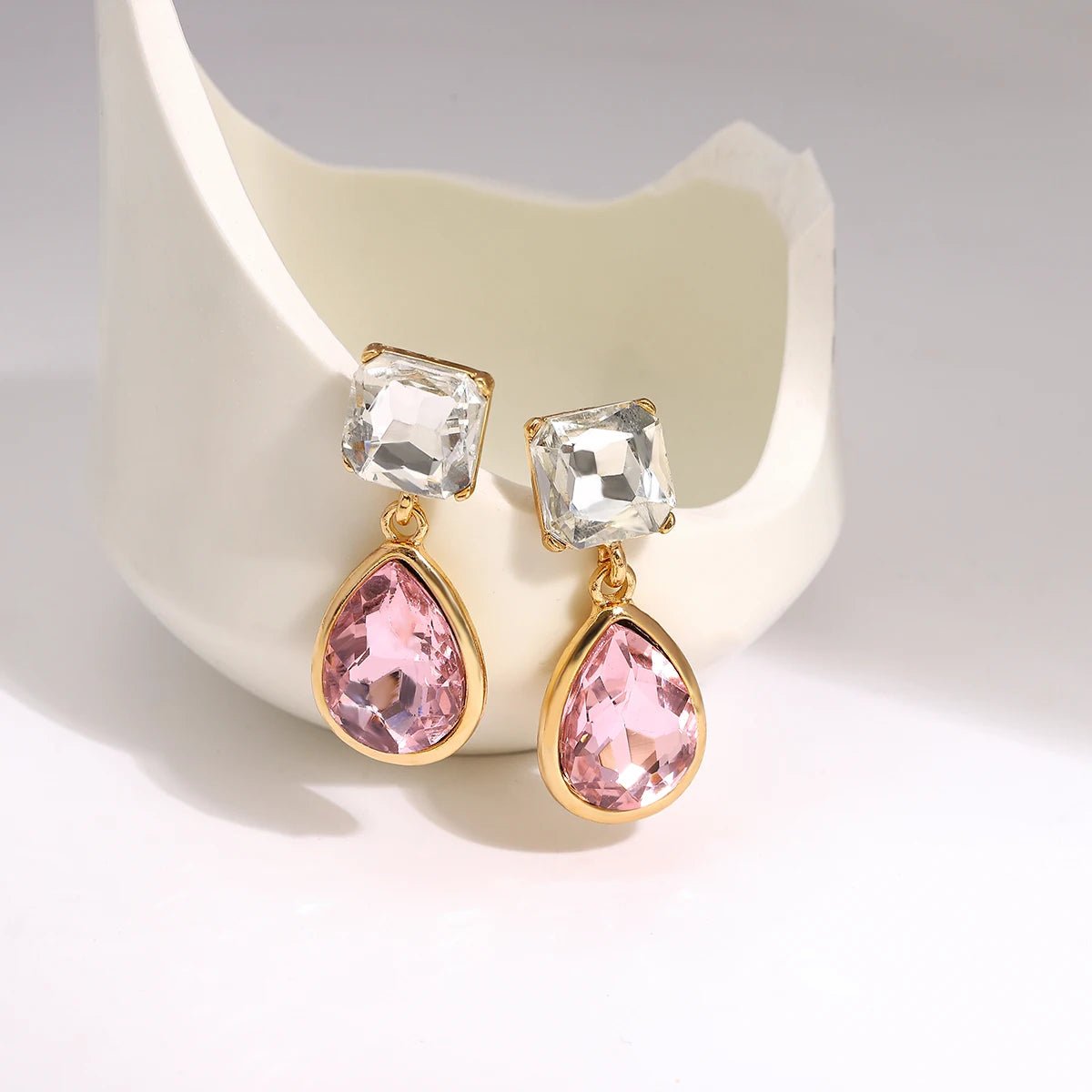 Pink Square Teardrop Diamond Earrings - Veinci