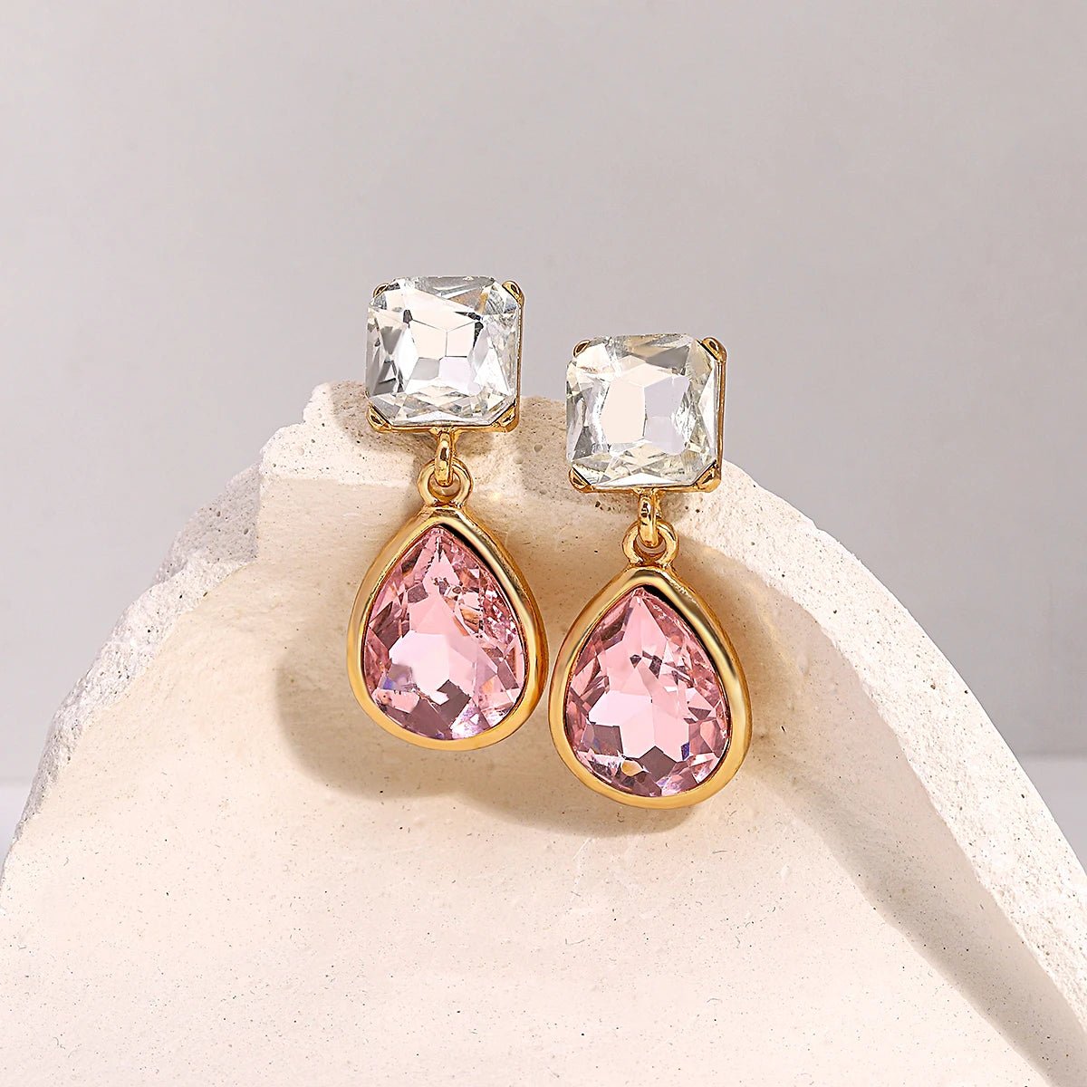 Pink Square Teardrop Diamond Earrings - Veinci