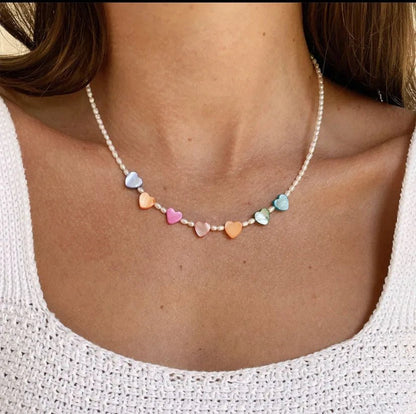 Playful Beaded Hearts Choker Necklace - Veinci