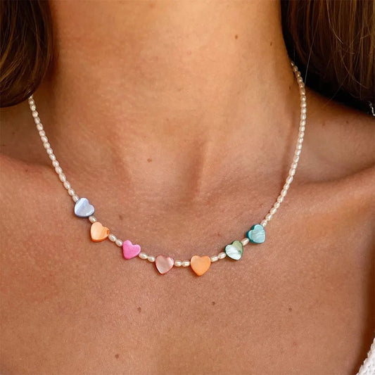 Playful Beaded Hearts Choker Necklace - Veinci